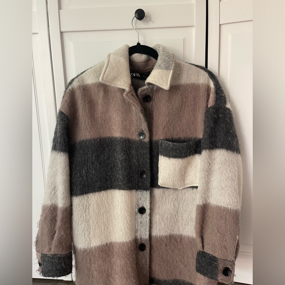 Zara Fringe Plaid Overshirt